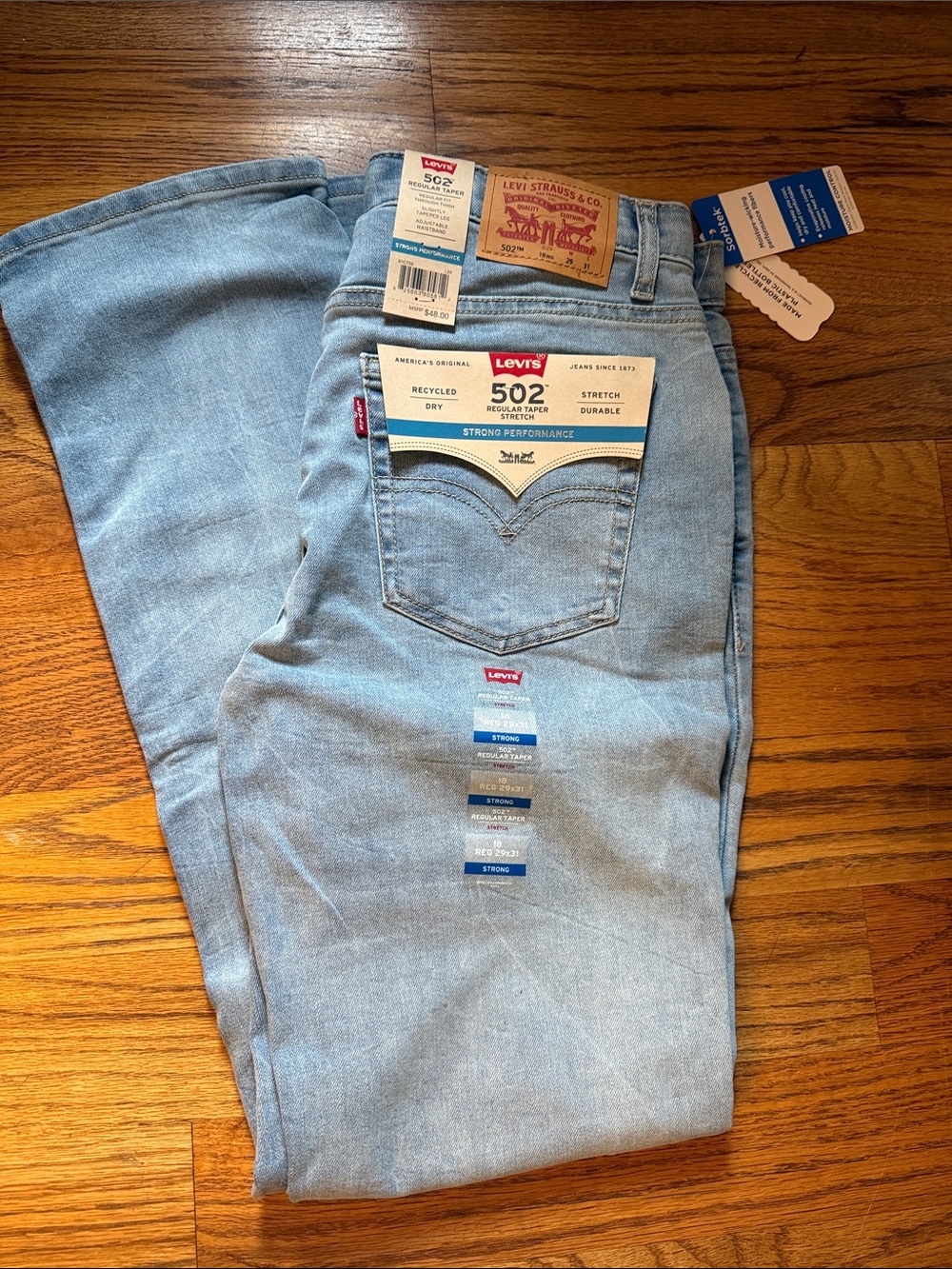 Levi's 502 Light blue  regular taper stretch  Jeans boys 18 reg 29x31 new